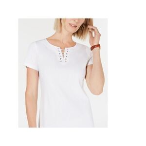 KAREN SCOTT Womens White Short Sleeve Split Shift Dress Petites PP
